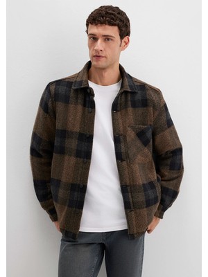 Mavi Yün Karışımlı Kareli Ceket 0110749-91230