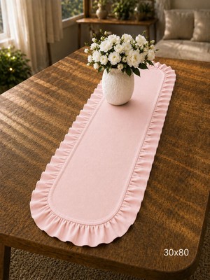Şah Textile Design Sık Fırfırlı Duck Keten Runner , Konsol Örtüsü 30X80