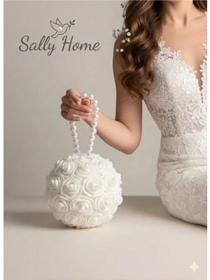 Sally Home Premium Luxury Bridal & Home Series Incili Gül Topu Gelin Buketi Gelin Çiçeği