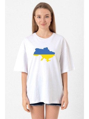 Euro 24 Ukraine Beyaz Kadın Oversize Tshirt