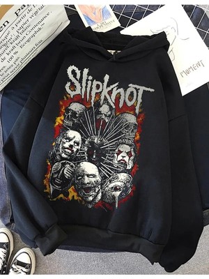 Empressco Siyah Kapşonlu Sweatshirt, Slipknot Baskılı, Unisex, Rahat ve Şık Tasarım
