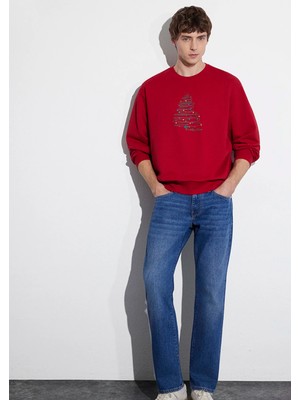 Mavi Yılbaşı Temalı Kırmızı Sweatshirt 0S10552-70390