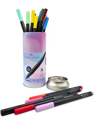 Faber-Castell Grip Finepen Ince Keçe Uçlu Kalem Seti, 15’, 0.4 Mm, Metal Destekli Uç, Ergonomik Gö