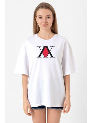 Hunter x Hunter Anime Logo Beyaz Kadın Oversize Tshirt
