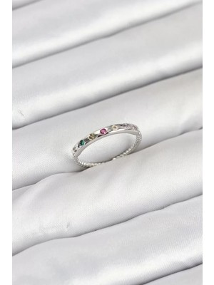 Uravas Store Pirinç Gümüş Renk Renkli Zirkon Taşlı Kadın Yüzük - TJ-BYK3885