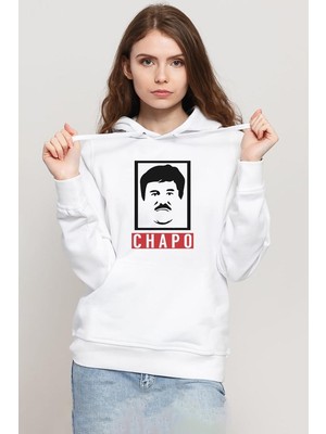 Tshirthane El Chapo Gangster Swagger Beyaz Kadın 3ip Kapşonlu Sweatshirt