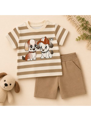 Tace Kids Tace Kıds Erkek Bebek Köpek Baskılı Şortlu Yazlık Takım-6-24 Ay