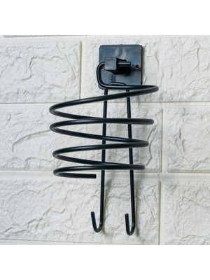 Savarga Kendiliğinden Yapışkanlı Siyah Paslanmaz Metal Fön Makinesi Askısı Saç Kurutma Makinesi Tutacağı (4801)