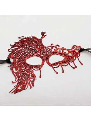 Kırmızı Dantel Masquerade Maskesi 4 No