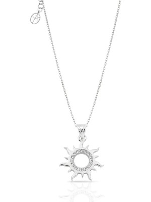 Oya Silver Zirkon Taşlı Sonsuz Işık Gümüş Güneş Kolyesi 2.6X2CM [OYOT386]