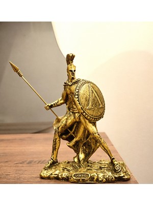 Antioch Art and Design Sparta Kralı Leonidas Biblo Heykel 19 cm Gold Ev Dekor Tasarım Hediyelik