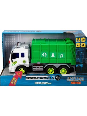 Uravas Store 13078 1:16 Maxx Wheels Sesli ve Işıklı Geri Dönüşüm Kamyonları