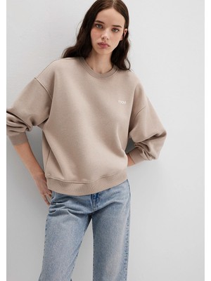 Mavi Mavi Logo Baskılı Bej Sweatshirt 1S10490-70344