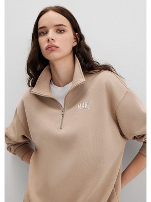 Mavi Mavi Logo Baskılı Bej Sweatshirt 1S10179-70344