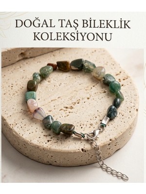 Adiyak Doğal Şekilsiz Yosunlu Akik Taşı Doğal Taş Bileklik