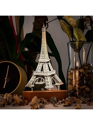 Uravas Store Paris Eyfel Kulesi 3 Boyutlu LED Masa Lambası - USB Bağlantılı Sarı Işık