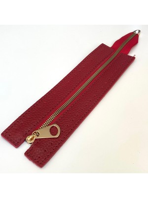 Knitme Dikilebilir Çanta Fermuarı Çanta Örgü Malzemesi 6 x 22 cm Kırmızı - Altın