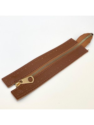 Knitme Dikilebilir Çanta Fermuarı Çanta Örgü Malzemesi 6 x 22 cm Taba - Altın
