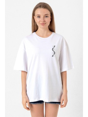 Siyah Beyaz Dna Beyaz Kadın Oversize Tshirt