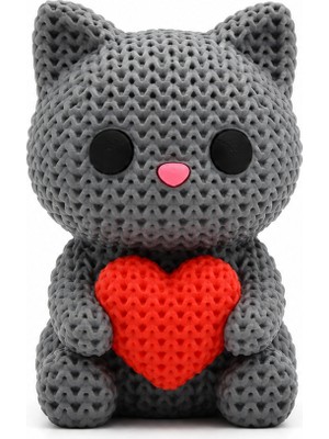 Yapı3D 🐱❤️🧶 Örgü Dokulu Dekoratif Kalpli Kedi Figürü Modern Masa Süsü Ev Ofis Dekoru Kitaplık Dekorasyon