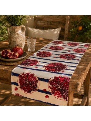 Megi Concept Dijital Baskılı Nar Desenli Masa Runner 40X140 cm Dekoratif Akdeniz Temalı Runner Yemek Masası Örtüsü