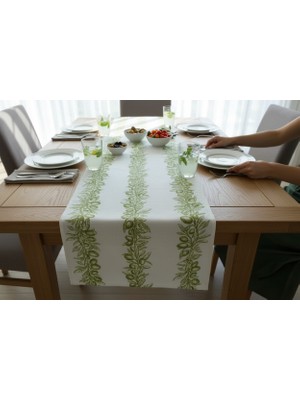 Megi Concept Dijital Baskılı Zeytin Dalı Desenli Masa Runner 40X140 cm Dekoratif Akdeniz Temalı Runner Masa Örtüsü