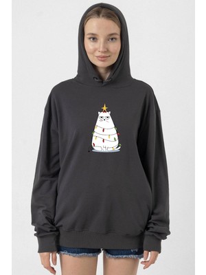 Tshirthane Grumpy Christmas Füme Kadın 2ip Kapşonlu