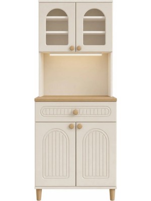 Upstyle Barista LED Aydınlatmalı Kahve Köşesi Dolabı Retro Büfe 195CM Mdf Beyaz
