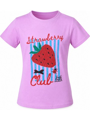 Trender Çilek Baskı Lila Kız Çocuk T-Shirt 8041