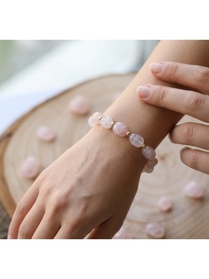 Adiyak 10-12 mm Şekilsiz Pembe Kuvars Taşlı Doğal Taş Bileklik