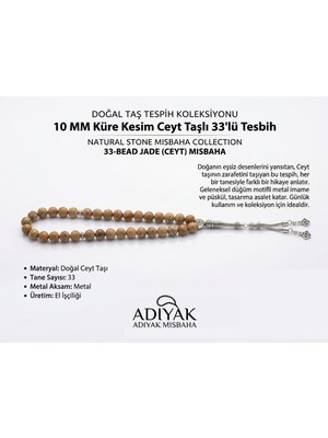 Adiyak 10 mm Küre Kesim Ceyt Taşlı 33'lü Erkek Tesbih
