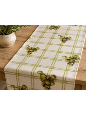 Megi Concept Dijital Baskılı Zeytin Desenli Masa Runner 40X140 cm Pötikare Akdeniz Temalı Dekoratif Runner Masa Örtüsü