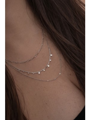 Owentis Silver 3 Sıra Kendinden Kombin Provence Kolye -Kararma Yapmaz-