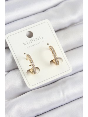Uravas Store Xuping Zirkon Taşlı I Model Gold Renk Kadın Küpe
