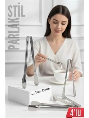 Uravas Store Çelik 4'lü Şeker Maşası 13 cm | Buz, Limon ve Küp Şeker Servis Maşası 722528