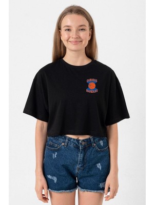 Dubious Handles Logo Siyah Kadın Crop Tshirt