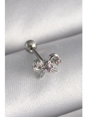 Uravas Store 316L Çelik Gümüş Renk Zirkon Taşlı Kurdele Tragus Piercing