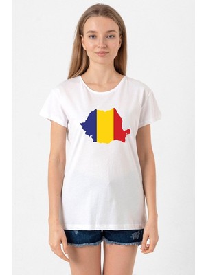 Euro 24 Romania Beyaz Kadın Bisikletyaka Tshirt