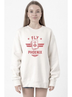 Tshirthane Top Gun Maverick Fly Like A Phoenix Beyaz Kadın 2ip Sweatshirt