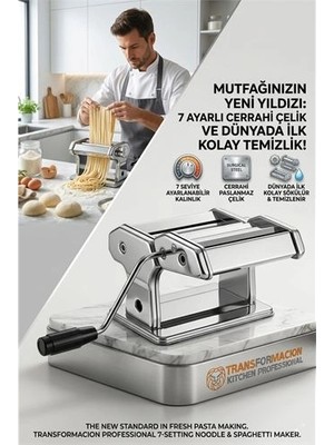 Uravas Store Profesyonel Sökülebilir Kolay Temizlenen Erişte ve Makarna Makinesi - 7 Ayarlı Hamur Açma Spagetti