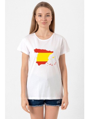 Euro 24 Spain Beyaz Kadın Bisikletyaka Tshirt