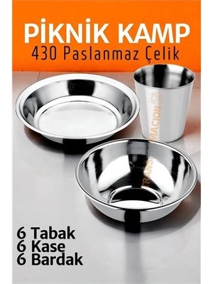 Uravas Store Paslanmaz Çelik Tabak Kase Bardak Seti Kamp Piknik Seti 18 Adet 721505