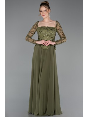 Abiyefon Pullu Kare Yaka Uzun Kol Peplum Şifon Abiye ABU6157