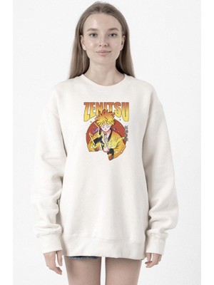 Tshirthane Demon Slayer Anime Zenitsu Poster Beyaz Kadın 2ip Sweatshirt