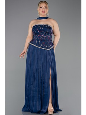 Abiyefon Straplez Peplum Pliseli Büyük Beden Abiye ABU5793