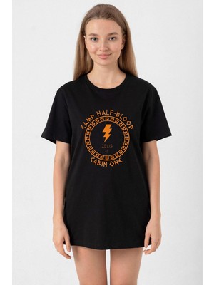 Camp Half Blood Zeus Siyah Kadın Oversize Tshirt