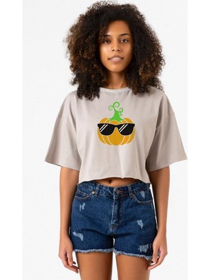 Cool Pumpkin Taş Rengi Kadın Crop Kapşonlu
