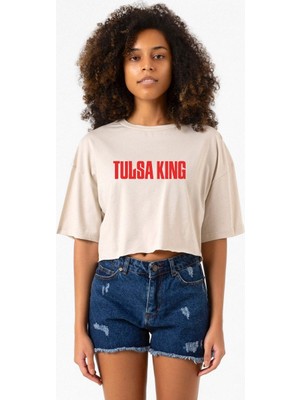 Tulsa King Lettern Bej Kadın Crop Tshirt