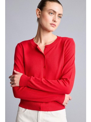 DeFacto Regular Fit Bisiklet Yaka Kırmızı Hırka D6282AX26AU