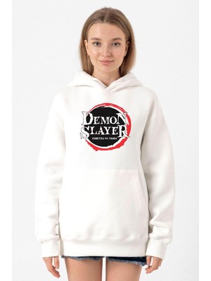 Tshirthane Demon Slayer Anime Squad Demon Slayer Kimetsu No Yaiba Beyaz Kadın 3ip Kapşonlu Sweatshirt